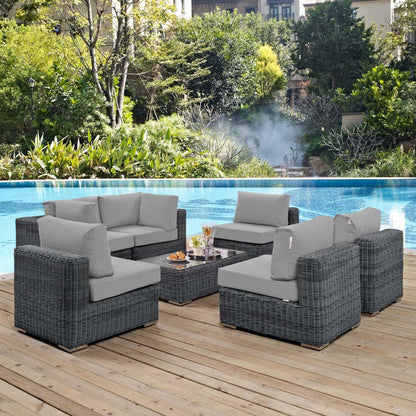 kitchen and dining room sets | CasaFoyer Summon Outdoor Patio Sectional Sofa Set | 7 Piece | Two-Tone Rattan | Sunbrella Cushions | UV Protection | Aluminum Frame | casafoyer.myshopify.com