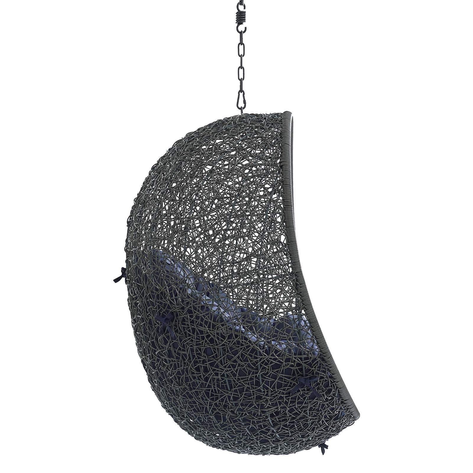 porch swings | Ergode Hide Outdoor Patio Swing Chair | Tranquil Island Escape | Synthetic Rattan Weave | Sunbrella Cushion | Powder-Coated Steel Frame | Adjustable Chain | Indoor/Outdoor Lounge Furniture | UV Resistant | Gray Navy | casafoyer.myshopify.com