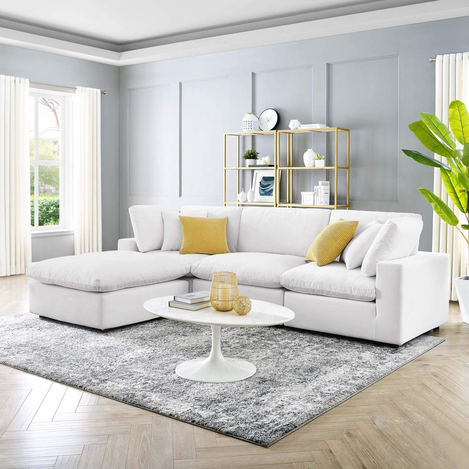 sofas | CasaFoyer Commix Sectional Sofa | Stain-Resistant Velvet | Solid Wood Construction | Overstuffed Down Feather Cushions | Lounging and Unwinding | Includes Armless Chair, Ottoman, and Corner Chairs | White | casafoyer.myshopify.com