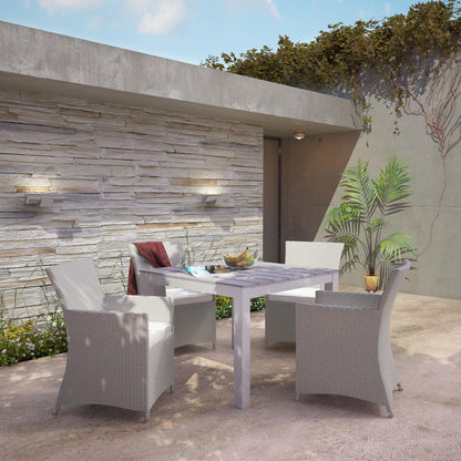 Dining Table | Junction Outdoor Patio Dining Furniture Set | Stylish & Durable 5 Piece Gray White | Armchairs & Dining Table | Fully Assembled & Weatherproof | Perfect for Contemporary Outdoor Spaces | casafoyer.myshopify.com
