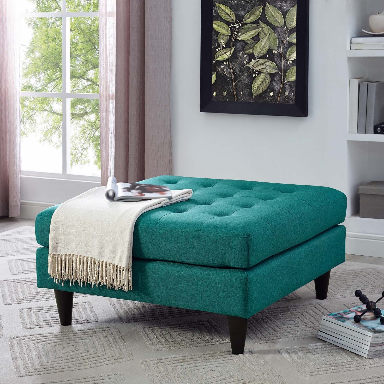 ottomans | CasaFoyer Empress Large Ottoman | Holistic Furniture Design | Tufted Buttons | Luxurious Cushions | Elegant Armrests | Solid Wood Legs | Opulent Fabric Upholstery | Teal | casafoyer.myshopify.com