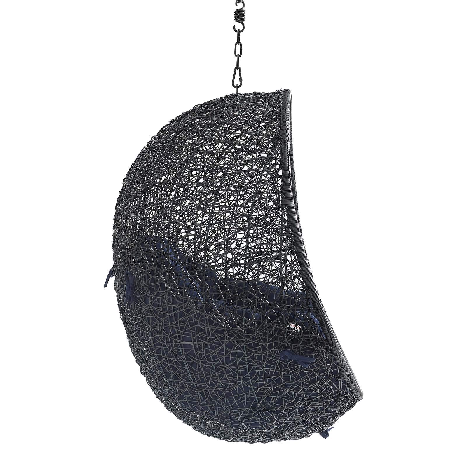 porch swings | Ergode Encase Outdoor Patio Swing Chair | Luxury Synthetic Rattan Weave | All-Weather Cushion | Powder-Coated Steel Frame | Adjustable Chain | Indoor/Outdoor Use | Weather & UV Resistant | Black Navy | casafoyer.myshopify.com