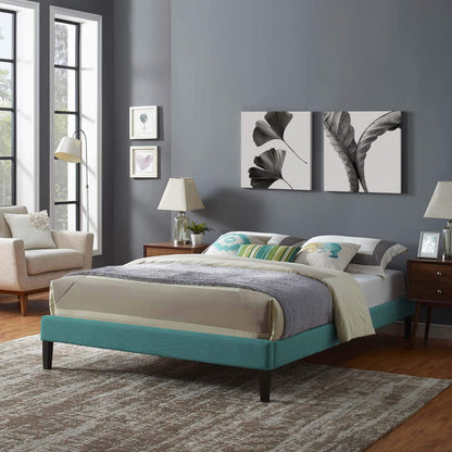 Bed | CasaFoyer  Tessie Platform Bed | Solid Wood Frame | Polyester Upholstery | Tapered Legs | No Box Spring Needed | Queen Size | Teal | casafoyer.myshopify.com