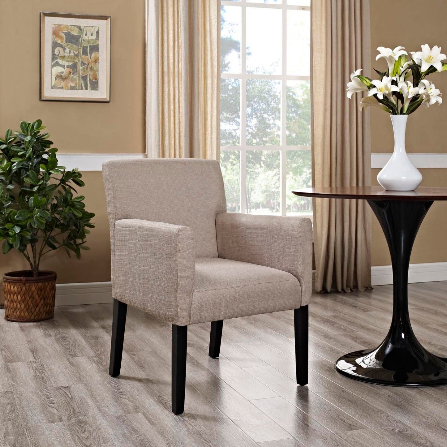 home office desk chairs | CasaFoyer Chloe Wood Legged Armchair Set of 4 | Versatile Design | Comfortable Fabric | Dark Wooden Legs | Perfect for Dining, Office, or Living Room | Neutral Style | Stylish Investment | casafoyer.myshopify.com