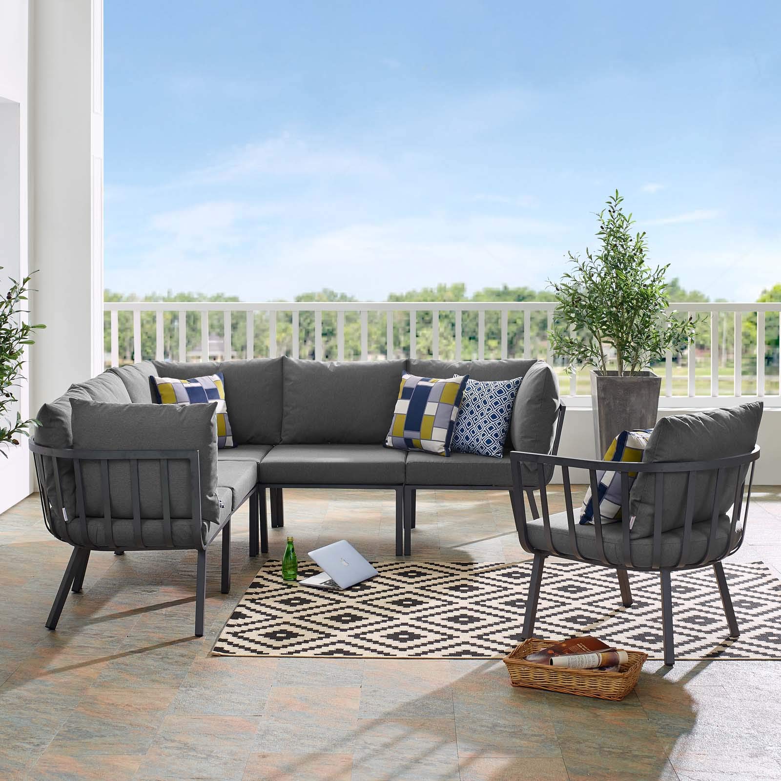 kitchen and dining room sets | CasaFoyer Riverside Outdoor Patio Aluminum Sectional Set | Coastal Design | UV-Resistant Cushions | Durable Frame | Perfect for Patio, Backyard, Balcony | 6 Piece Set | casafoyer.myshopify.com