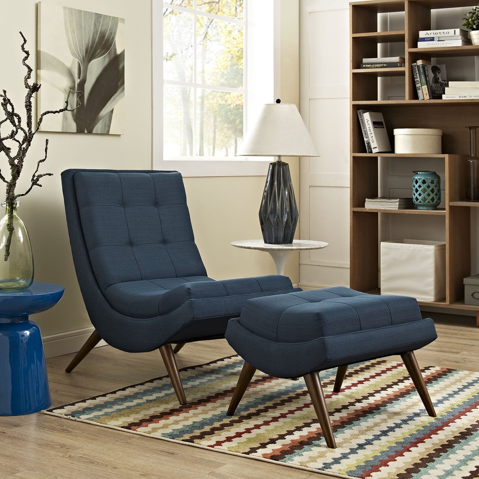 Chair | Ramp Lounge Chair & Ottoman Set | Effortless Relaxation | Comfortable Gliding | Stylish Design | Cherry Stained Wood Legs | Perfect for Modern Living Rooms | Includes 1 Lounge Chair | casafoyer.myshopify.com