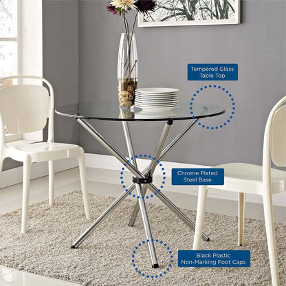 Dining Table | Modern Baton Dining Table | Tempered Glass Top | Unique Baton Base | Chrome Plated Tubular Base | Scratch-Resistant | Contemporary Makeover | casafoyer.myshopify.com