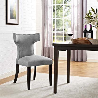 home office desk chairs | CasaFoyer Curve Dining Side Chair | Elegant Design with Nailhead Trim | Plush Foam Padding | Polyester Upholstery | Tapered Wood Legs | Light Gray | casafoyer.myshopify.com