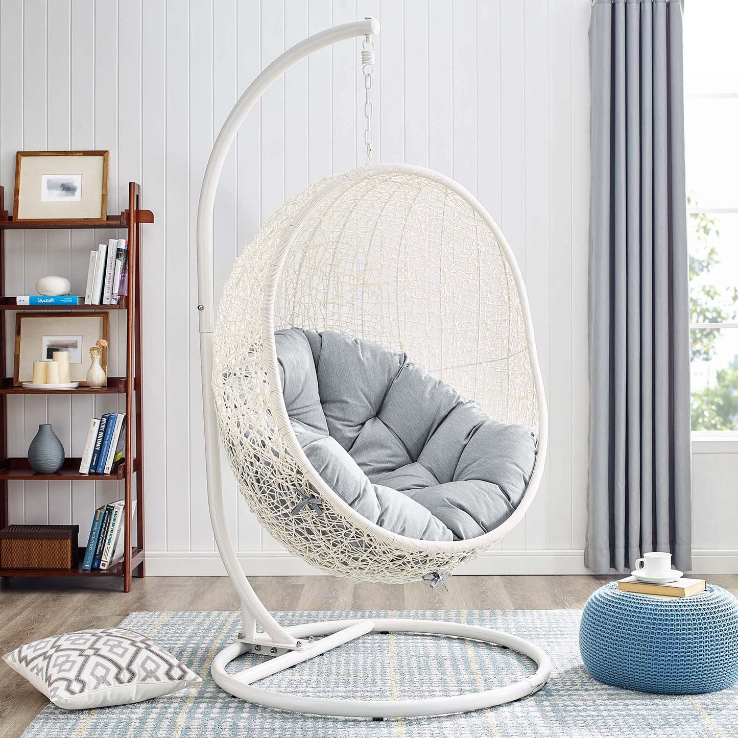 porch swings | Ergode Hide Swing Chair | All-Weather Sunbrella Cushion | Indoor/Outdoor Patio, Porch, Backyard, Poolside Decor | UV Resistant | White Gray | casafoyer.myshopify.com