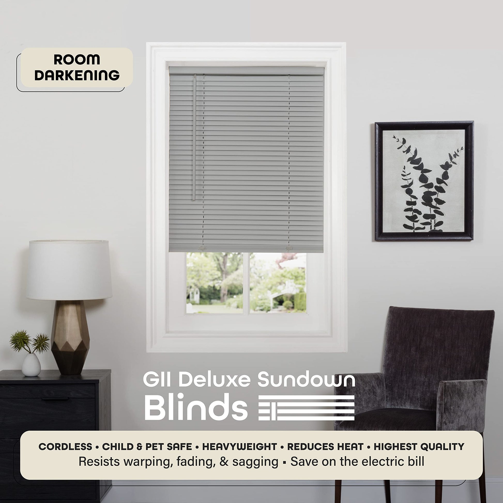 window treatment horizontal blinds | CasaFoyer Cordless GII Deluxe Sundown 1 Blind | Room Darkening | PVC | Tilt Wand | Cordless Lift | Child & Pet Safe | 30x64 Gray | casafoyer.myshopify.com