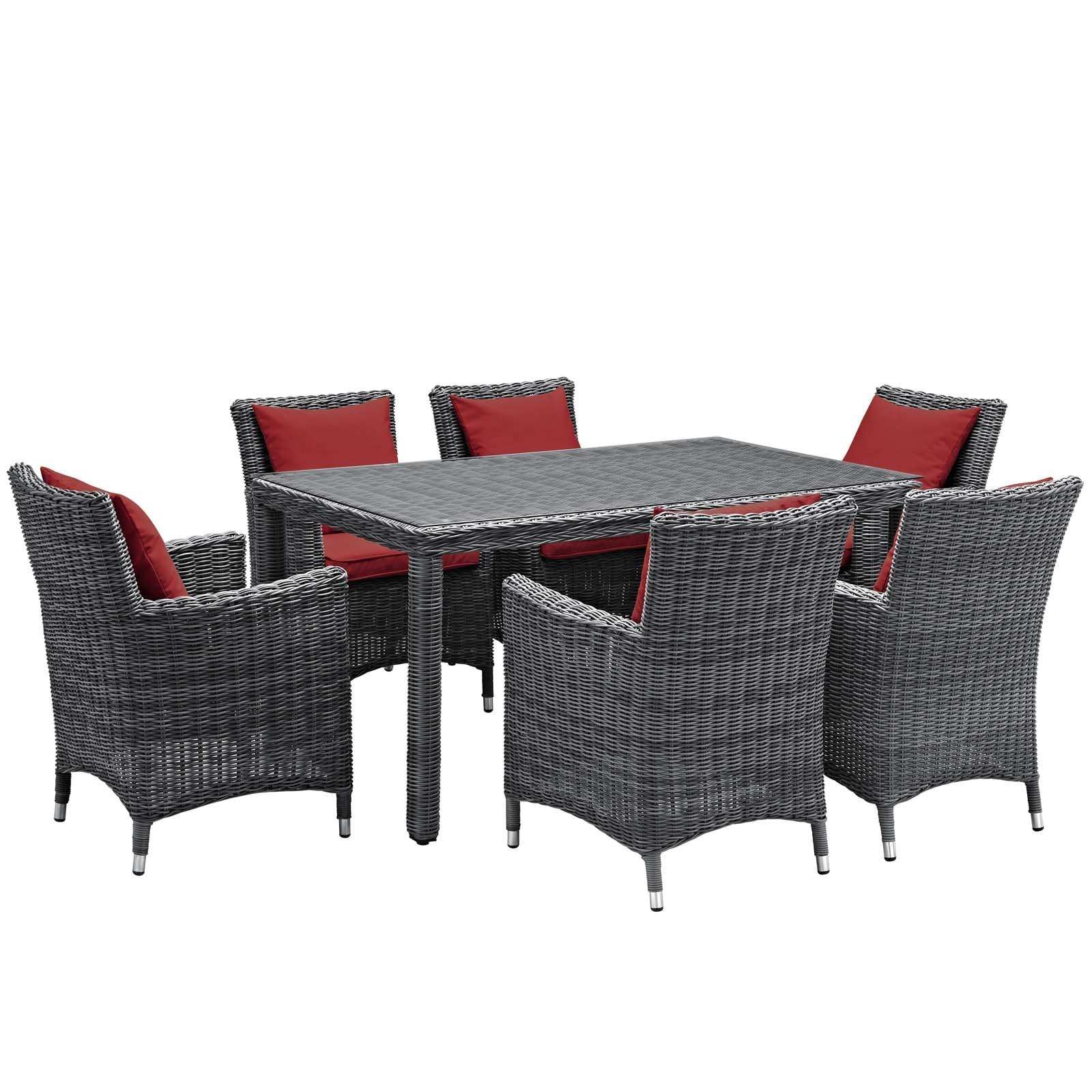 kitchen and dining room sets | CasaFoyer Summon Outdoor Patio Dining Table Set | 7 Piece | Sunbrella Cushions | UV Protection | Two-Tone Rattan Weave | Aluminum Frame | casafoyer.myshopify.com