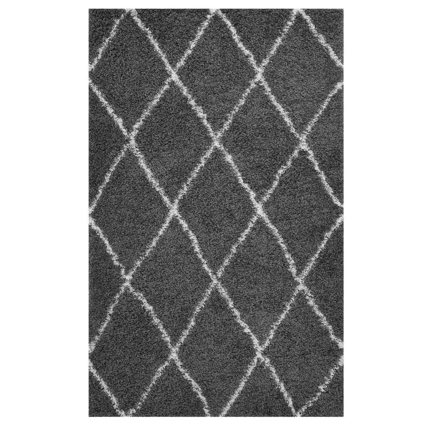 area rugs | CasaFoyer  Toryn Diamond Trellis Shag Area Rug | Dark Gray/Ivory | 5x8 ft | Durable Polypropylene | Non-Shedding | High Density | Easy to Clean | Safe for Kids/Pets | Enhance Your Home | casafoyer.myshopify.com