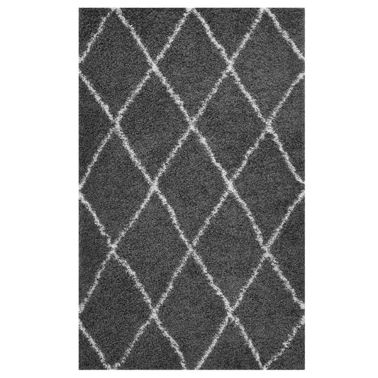 area rugs | CasaFoyer  Toryn Diamond Trellis Shag Area Rug | Dark Gray/Ivory | 5x8 ft | Durable Polypropylene | Non-Shedding | High Density | Easy to Clean | Safe for Kids/Pets | Enhance Your Home | casafoyer.myshopify.com
