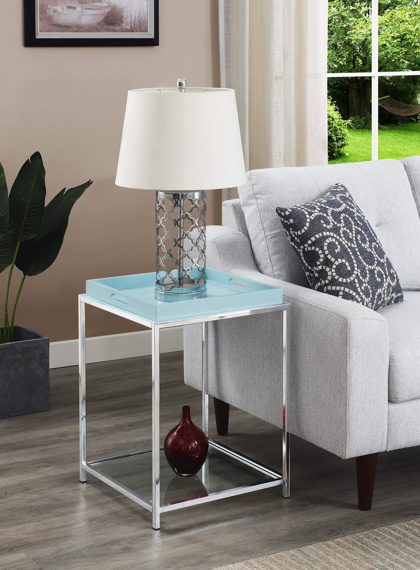 TABLE | Ergode Palm Beach End Table | Colorful & Contemporary Style | 2 Glass Shelves | Reversible Tray | Easy Cleaning | Durable Steel Frame | casafoyer.myshopify.com