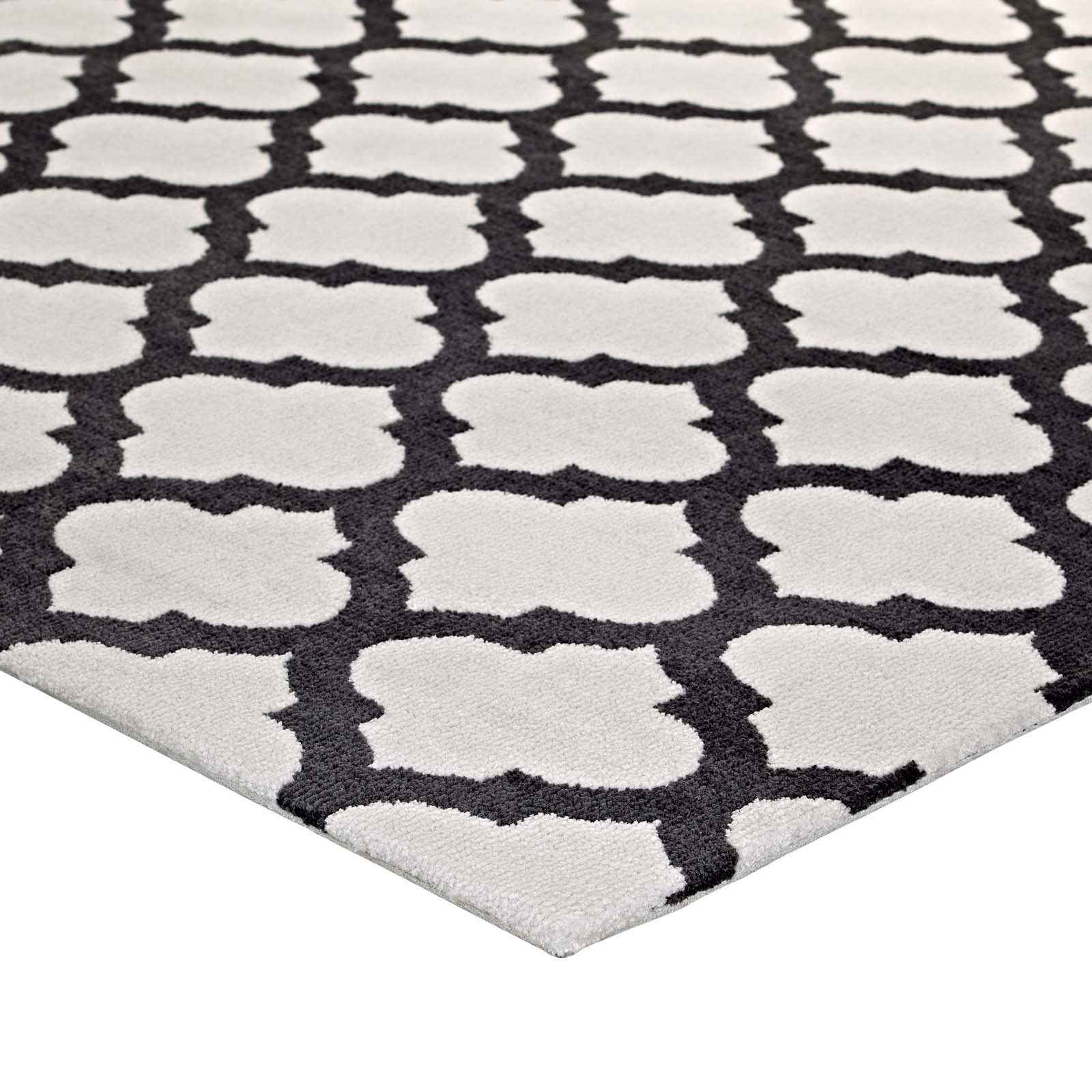 Carpet & Rugs | CasaFoyer Lida Moroccan Trellis Area Rug | Quatrefoil Pattern | Soft Microfiber | Durable Jute Bottom | Stain-Resistant | Easy to Clean | 8x10 Ivory/Charcoal | casafoyer.myshopify.com