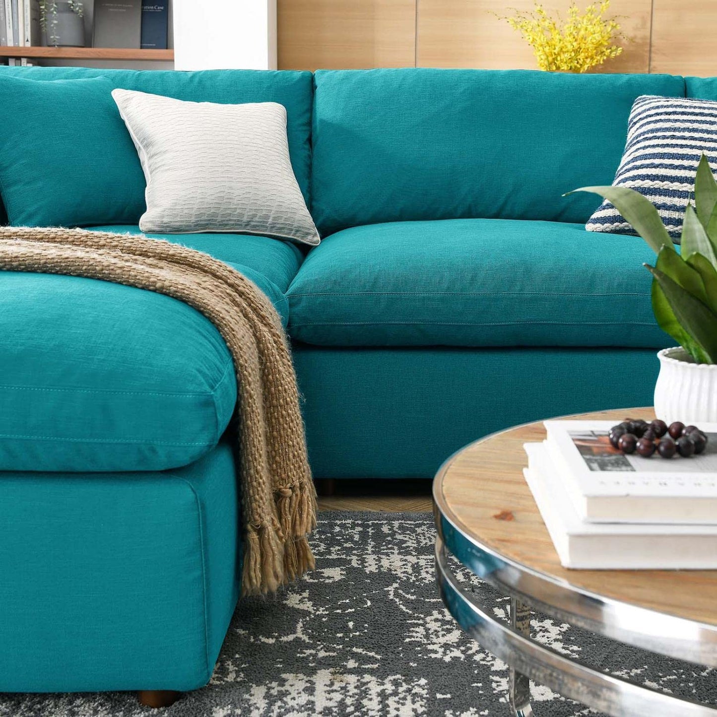 kitchen and dining room sets | CasaFoyer Commix Plush Comfort 6-Piece Sectional Sofa Set | Teal | Solid Wood Frame | Polyester & Linen Upholstery | Down Feather & Cotton Cushions | Ideal for Living Room, Family Room, or Game Room | casafoyer.myshopify.com