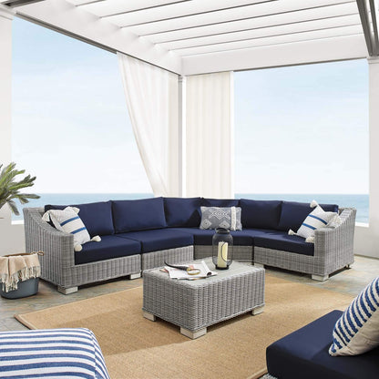 sofas | CasaFoyer Conway Outdoor Patio Sunbrella Wicker Rattan 5-Piece Sectional Sofa Furniture Set | Light Gray | UV-Resistant | Modular Design | Aluminum Frame | Water-Resistant Cushions | casafoyer.myshopify.com