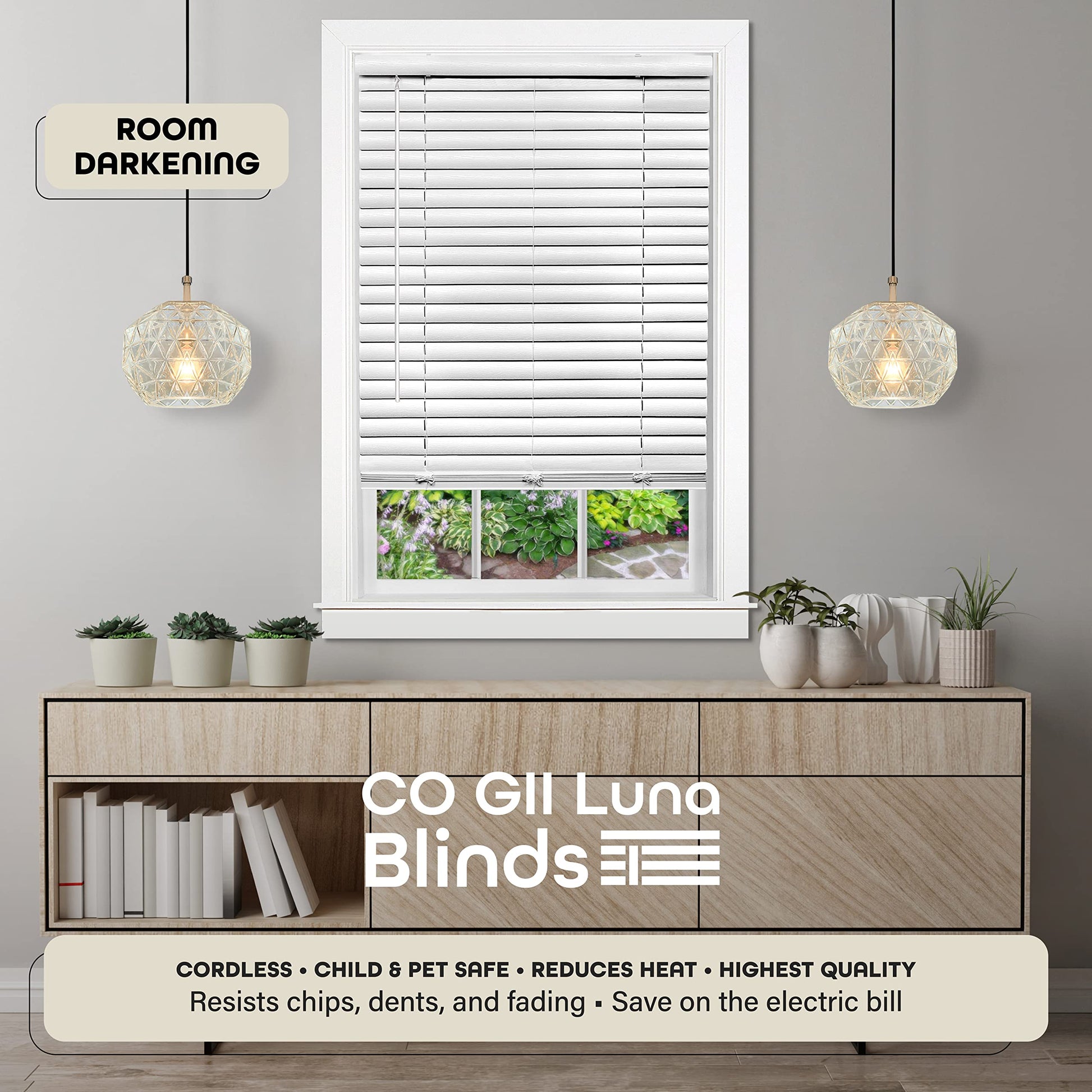 window treatment horizontal blinds | CasaFoyer Cordless GII Luna 2 Vinyl Plantation Blind | White | Resistant to Chipping, Denting, and Fading | Tilt Wand and Cordless Lift | Easy Operation and Installation | casafoyer.myshopify.com