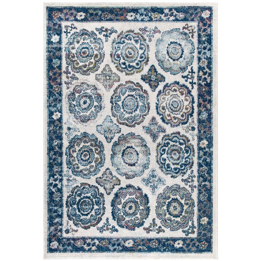 Carpet & Rugs | CasaFoyer Entourage Odile Distressed Vintage Floral Moroccan Trellis Area Rug | Durable Frise Polypropylene | Rubber Bottom | Stain Resistant | 8x10 Ivory/Blue | casafoyer.myshopify.com