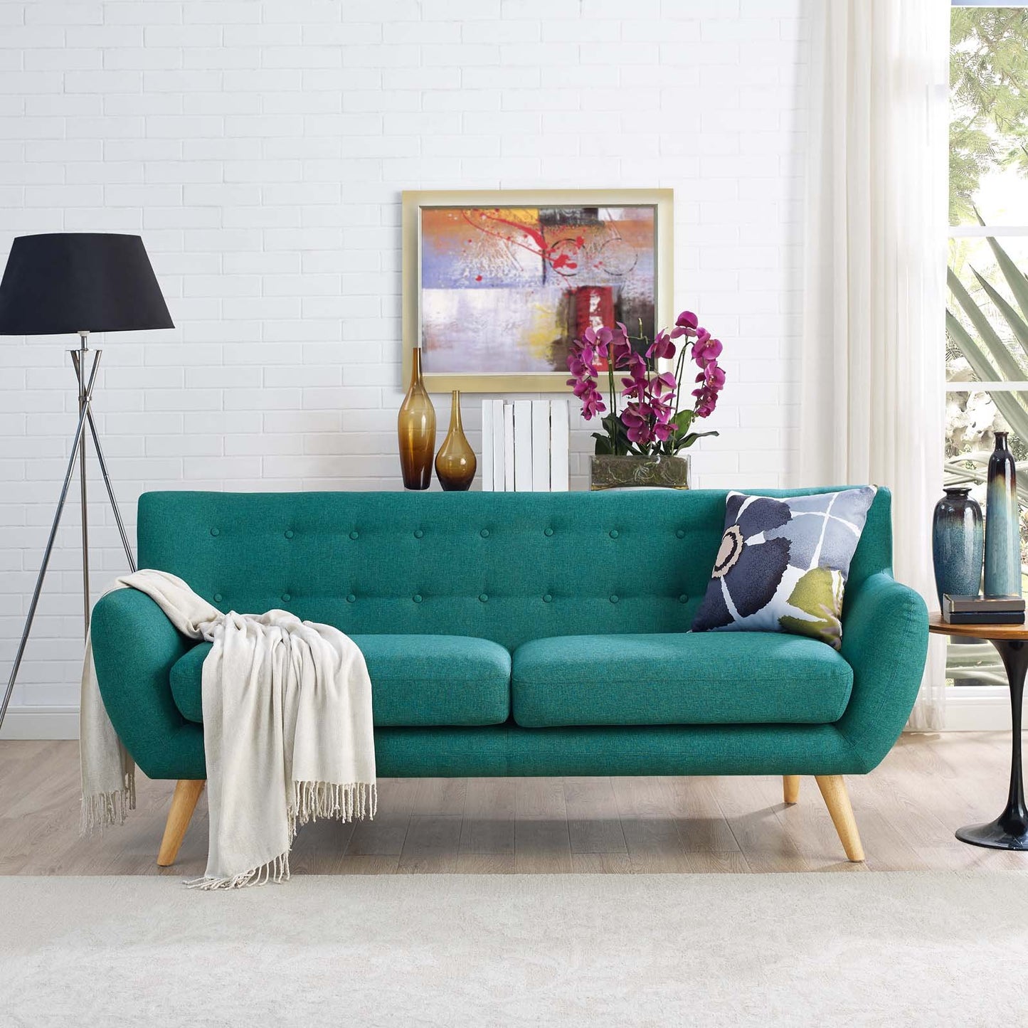 Sofa & chair Sets | Exquisite Remark Sofa | Luxurious & Stylish | Organic Shape | Mid-Century Inspired Legs | Polyester Upholstery | Fine Stitched Buttons | Teal Color | casafoyer.myshopify.com