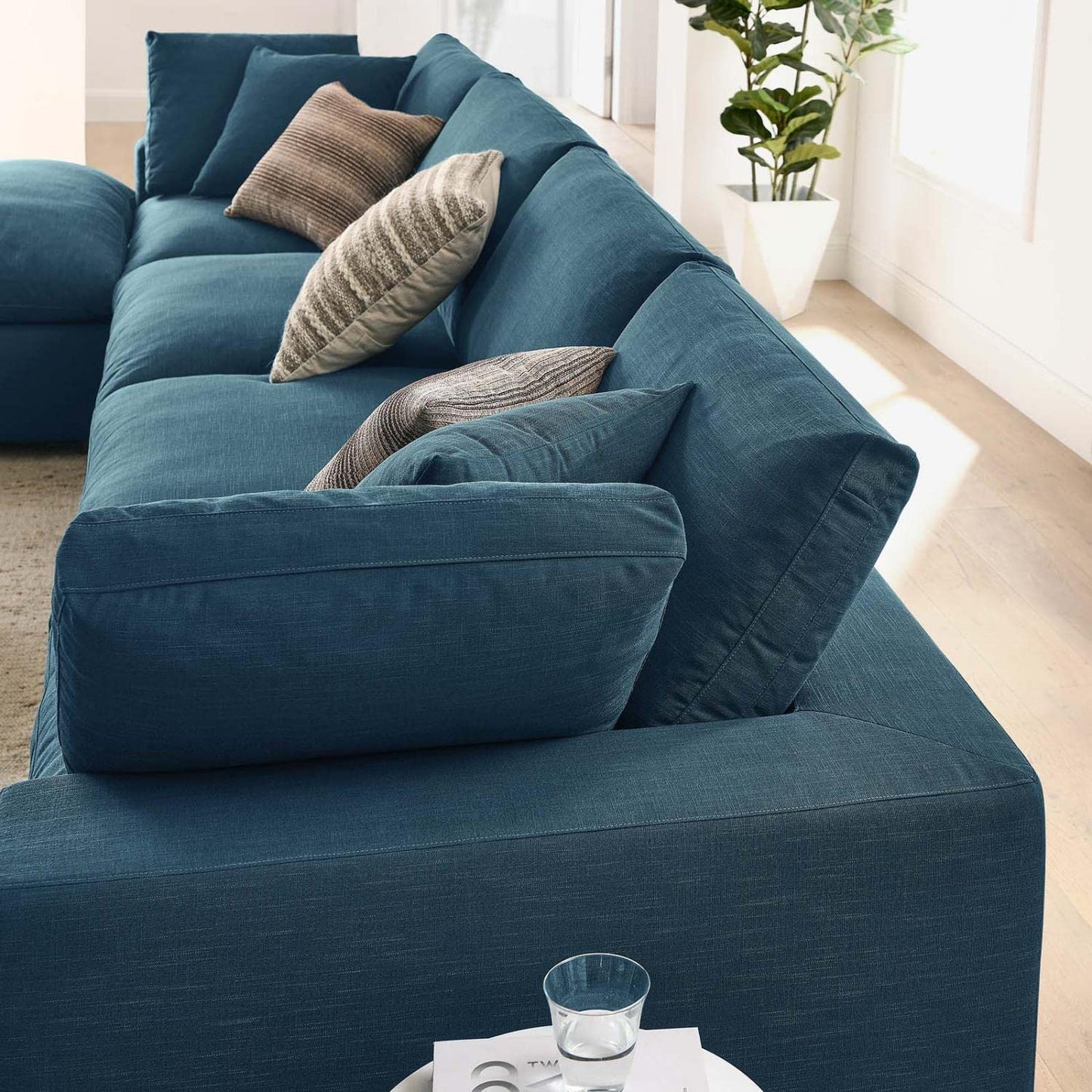 kitchen and dining room sets | CasaFoyer Commix Plush Comfort Sectional Sofa Set - Azure | Solid Wood Construction | Soft Polyester & Linen Upholstery | Down Filled Cushions | 5 Piece Set | casafoyer.myshopify.com