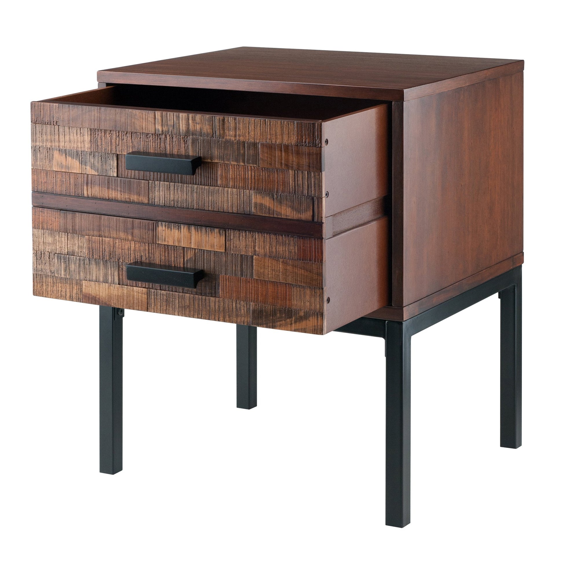 end tables | Ergode Mosaic Wood-Tile Jefferson End Table | Spacious Drawer | Steel Tube Legs | Nutmeg Wood Finish | Satin Black Coating | casafoyer.myshopify.com