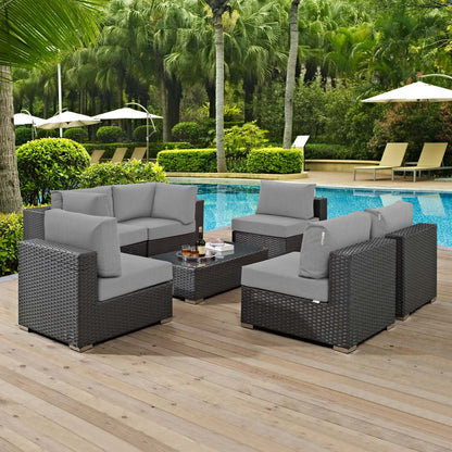 kitchen and dining room sets | CasaFoyer Sojourn Outdoor Patio Furniture Set | 7 Piece Sunbrella Sectional with Armless Chairs, Coffee Table, and Corners | casafoyer.myshopify.com