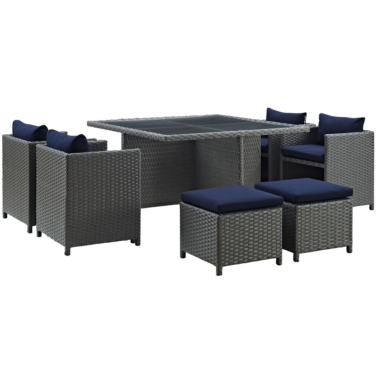 Dining Table | Sojourn Outdoor Patio Dining Furniture Set | 9 Piece Sunbrella Dining Set | Wicker Chairs, Stools, and Table | Elevate Your Patio Experience | casafoyer.myshopify.com