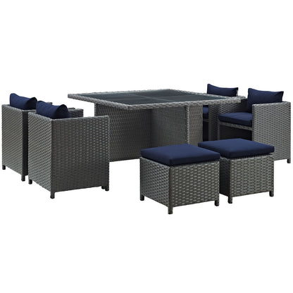 Dining Table | Sojourn Outdoor Patio Dining Furniture Set | 9 Piece Sunbrella Dining Set | Wicker Chairs, Stools, and Table | Elevate Your Patio Experience | casafoyer.myshopify.com