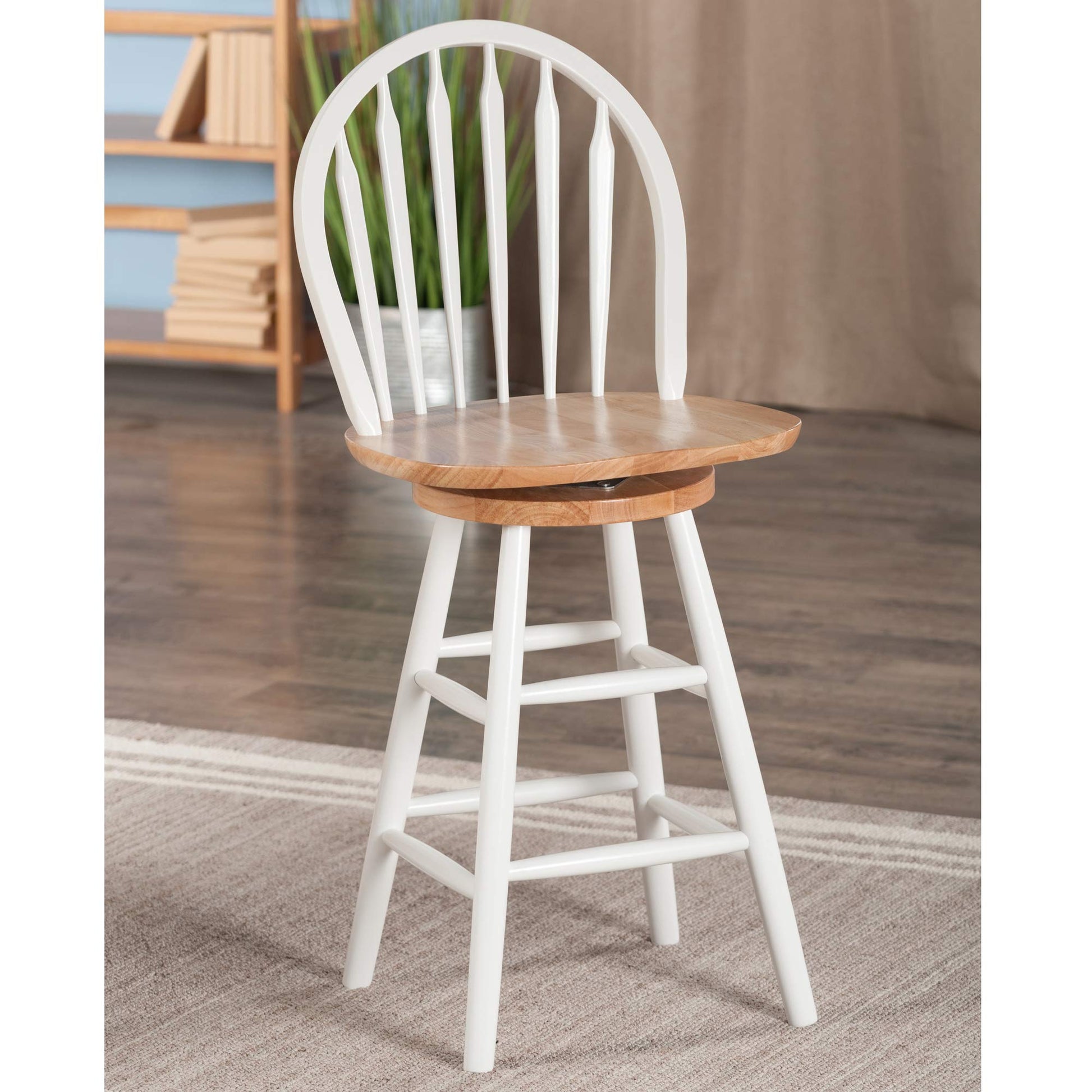 barstools | CasaFoyer  Wood Wagner 24 Arrow-back Windsor Stool | Classic Style | Clear Lacquer Finish | Solid Wood Construction | 220lbs Weight Capacity | Swivel Seat | Footrests | Assembly Required | Bar & Counter Height | 2 Finishes | 18W x 17D x 40H | 17.15lbs | casafoyer.myshopify.com
