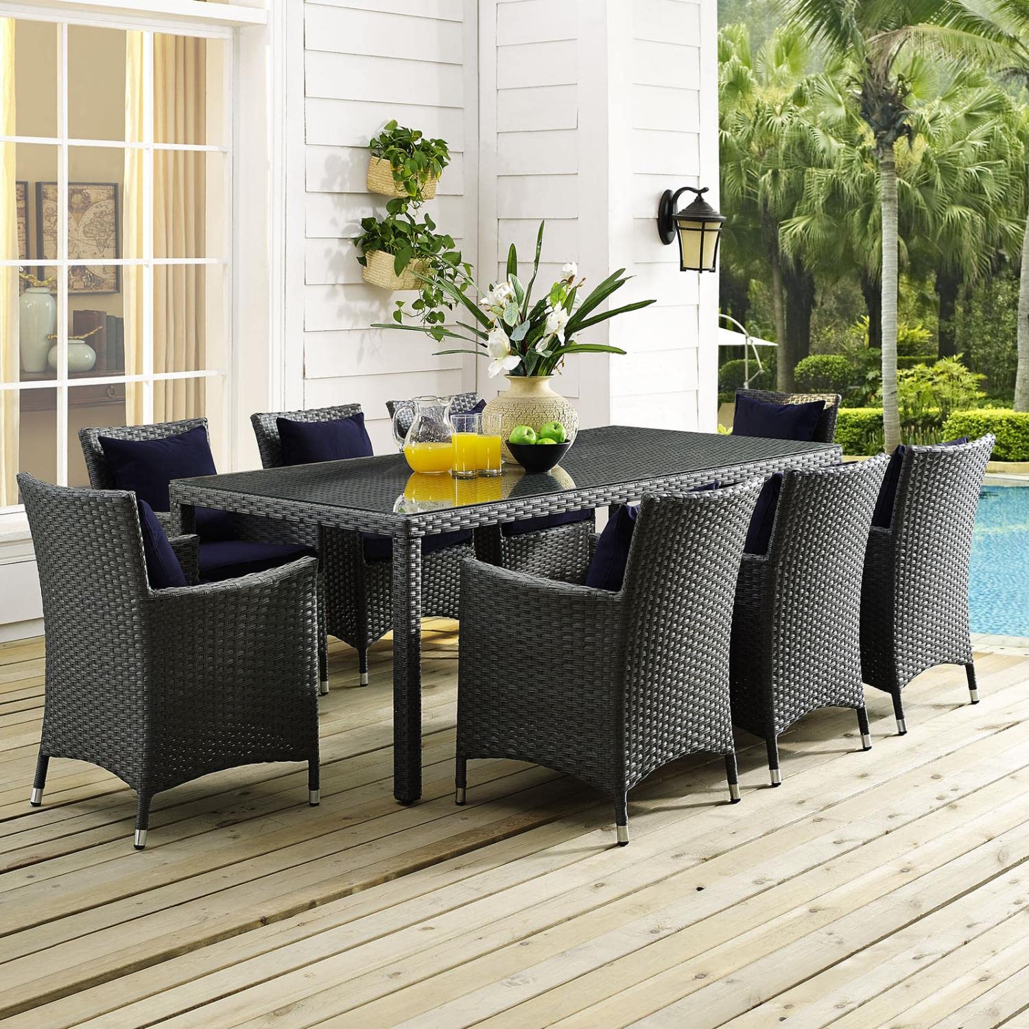 Dining Table | Sojourn 82 Patio Dining Table | Sturdy & Versatile Seating | Synthetic Rattan Weave | UV Protection | Powder-Coated Aluminum Frame | casafoyer.myshopify.com