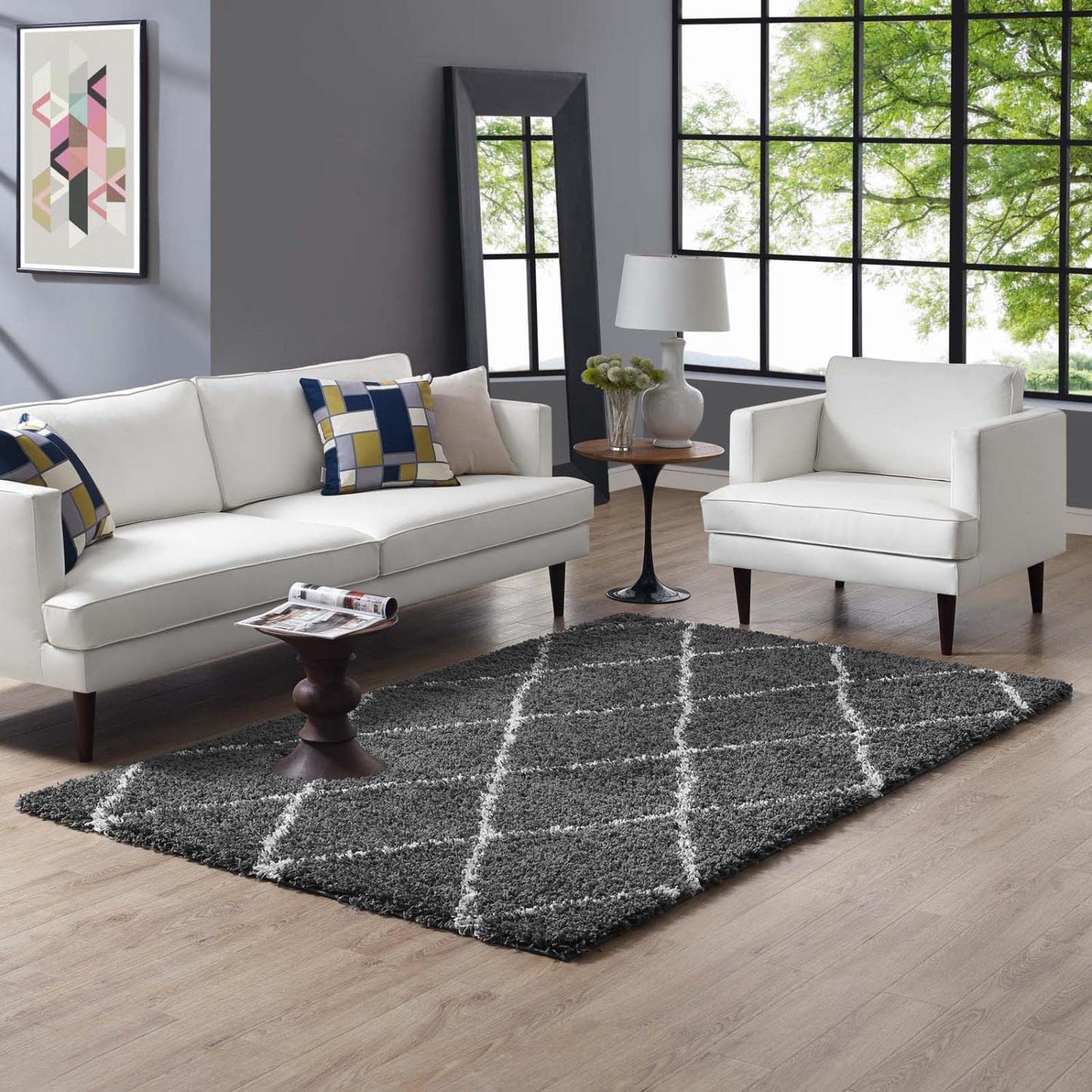 area rugs | CasaFoyer  Toryn Diamond Trellis Shag Area Rug | Dark Gray/Ivory | 5x8 ft | Durable Polypropylene | Non-Shedding | High Density | Easy to Clean | Safe for Kids/Pets | Enhance Your Home | casafoyer.myshopify.com