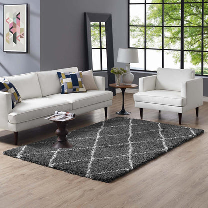 area rugs | CasaFoyer  Toryn Diamond Trellis Shag Area Rug | Dark Gray/Ivory | 5x8 ft | Durable Polypropylene | Non-Shedding | High Density | Easy to Clean | Safe for Kids/Pets | Enhance Your Home | casafoyer.myshopify.com