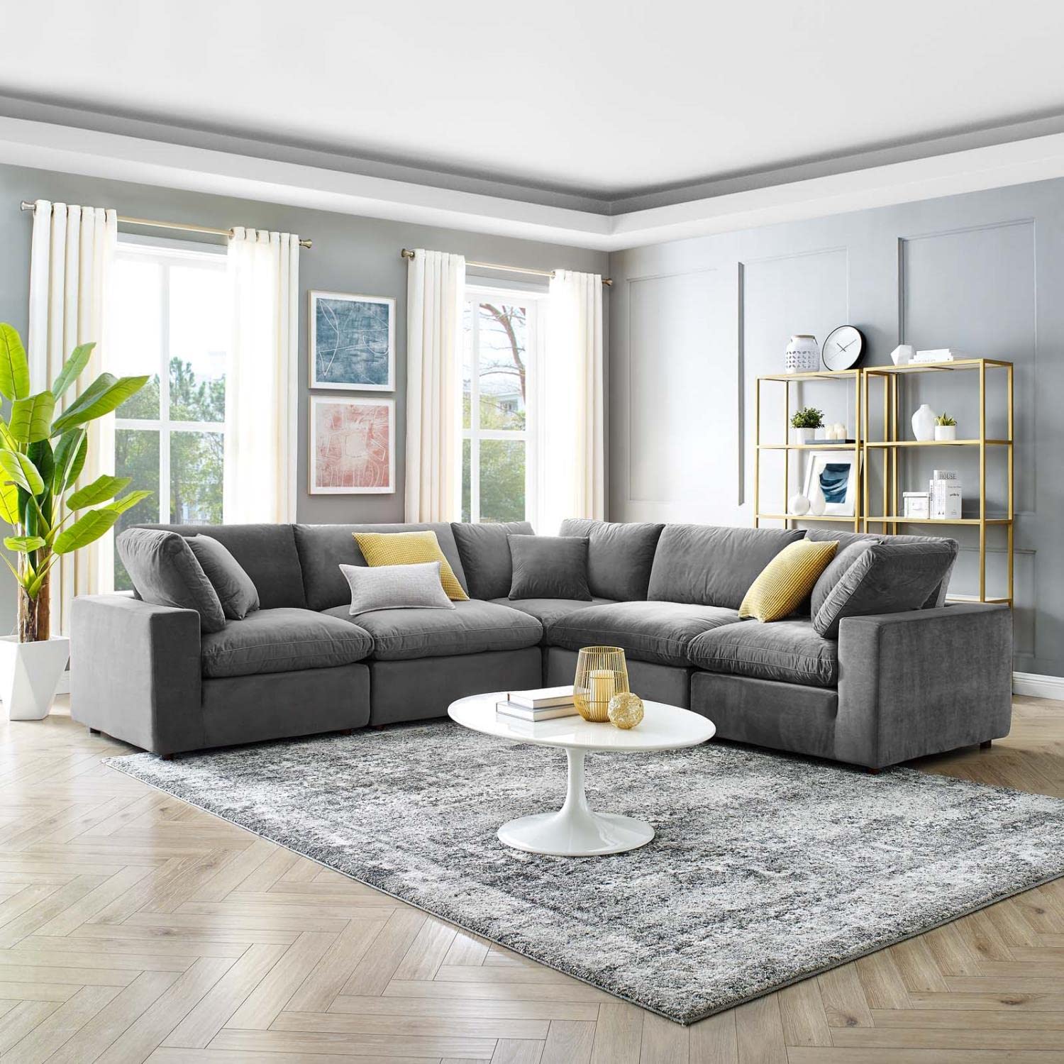 kitchen and dining room sets | CasaFoyer Commix | Luxurious Sectional Sofa | Stain-Resistant Velvet | Solid Wood Construction | Foam Padded Cushions | Down Feather Cushions | Gray | casafoyer.myshopify.com