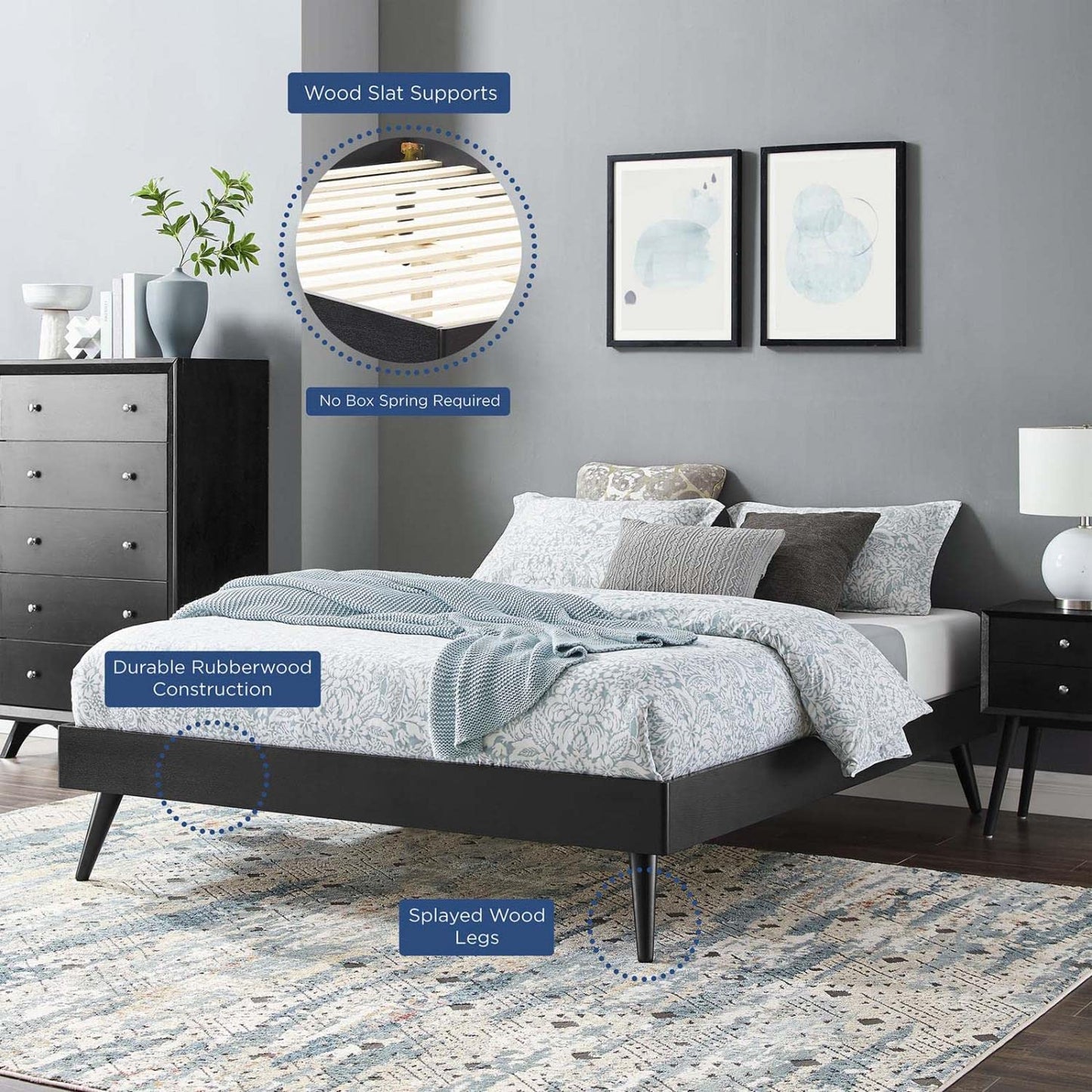 Bed | CasaFoyer Margo King Platform Bed Frame | Modern Style | Interchangeable Headboards | Sturdy Wood Construction | No Box Spring Needed | 601 lbs Weight Capacity | casafoyer.myshopify.com