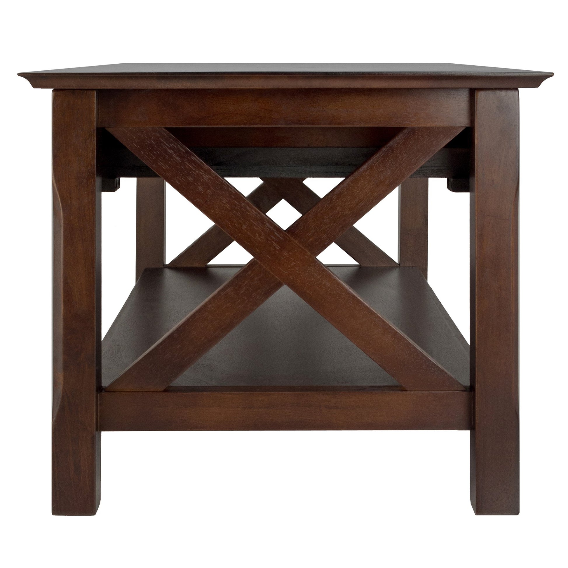 TABLE | CasaFoyer Xola X-Panel Coffee Table | Cappuccino | 37W x 21D x 18H | 2 Drawers | Bottom Shelf | Solid Wood | Assembly Required | casafoyer.myshopify.com
