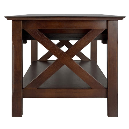TABLE | CasaFoyer Xola X-Panel Coffee Table | Cappuccino | 37W x 21D x 18H | 2 Drawers | Bottom Shelf | Solid Wood | Assembly Required | casafoyer.myshopify.com