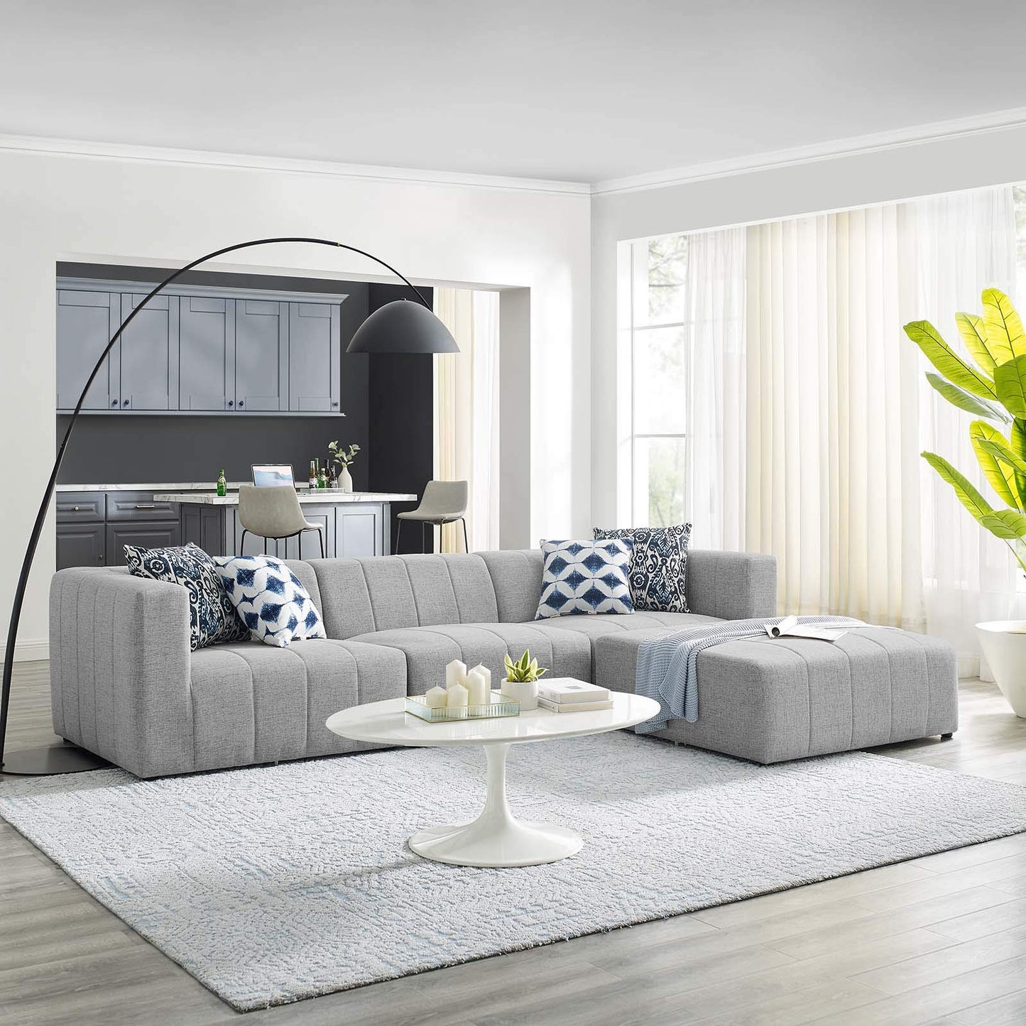 sofas | CasaFoyer Bartlett Upholstered Fabric 4-Piece Sectional Sofa | Ultimate Comfort & Relaxation | Retro Modern Style | Dense Foam Padding | Solid Wood Frame | Light Gray | casafoyer.myshopify.com