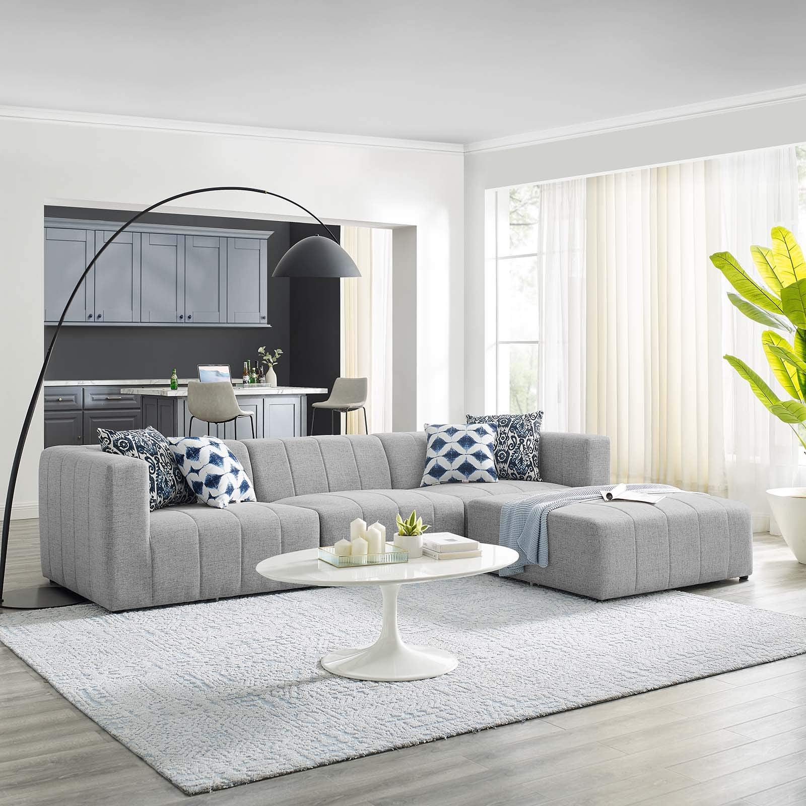 sofas | CasaFoyer Bartlett Upholstered Fabric 4-Piece Sectional Sofa | Ultimate Comfort & Relaxation | Retro Modern Style | Dense Foam Padding | Solid Wood Frame | Light Gray | casafoyer.myshopify.com
