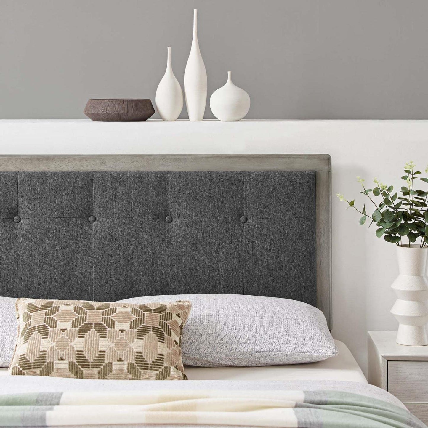 headboards | CasaFoyer Draper Tufted Wood Twin Headboard | Contemporary Charm | Vintage Accents | Natural Beauty | Interchangeable Bed Frames | Dense Foam Padding | Fabric Upholstery | Long-lasting Durability | Gray Charcoal | casafoyer.myshopify.com