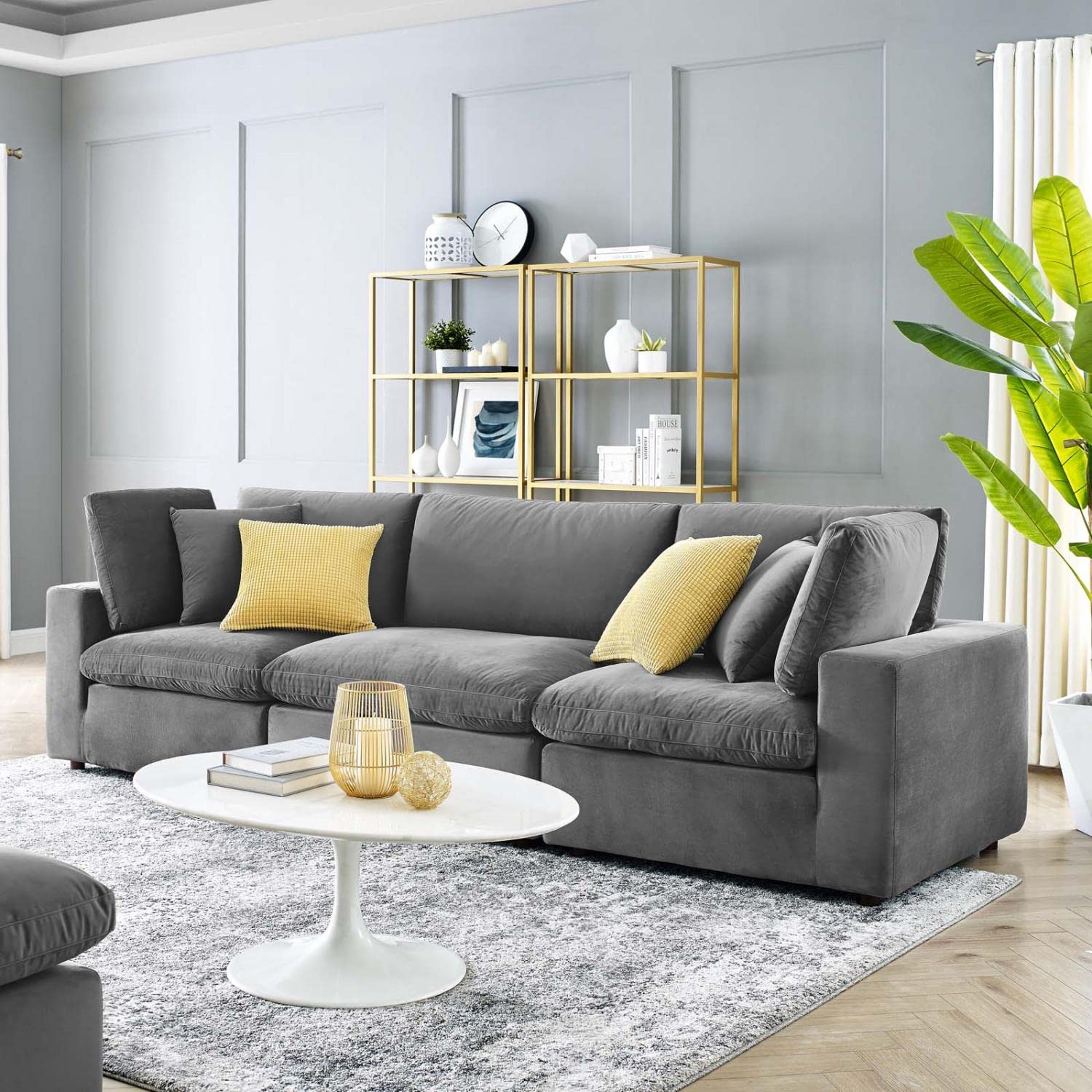 sofas | CasaFoyer Commix Plush Comfort Performance Velvet Sofa Set - Gray | Stain-Resistant | Solid Wood Construction | Duck Down Cushions | Ideal for Living, Family, Game Room | Includes Armless & Corner Chairs | casafoyer.myshopify.com