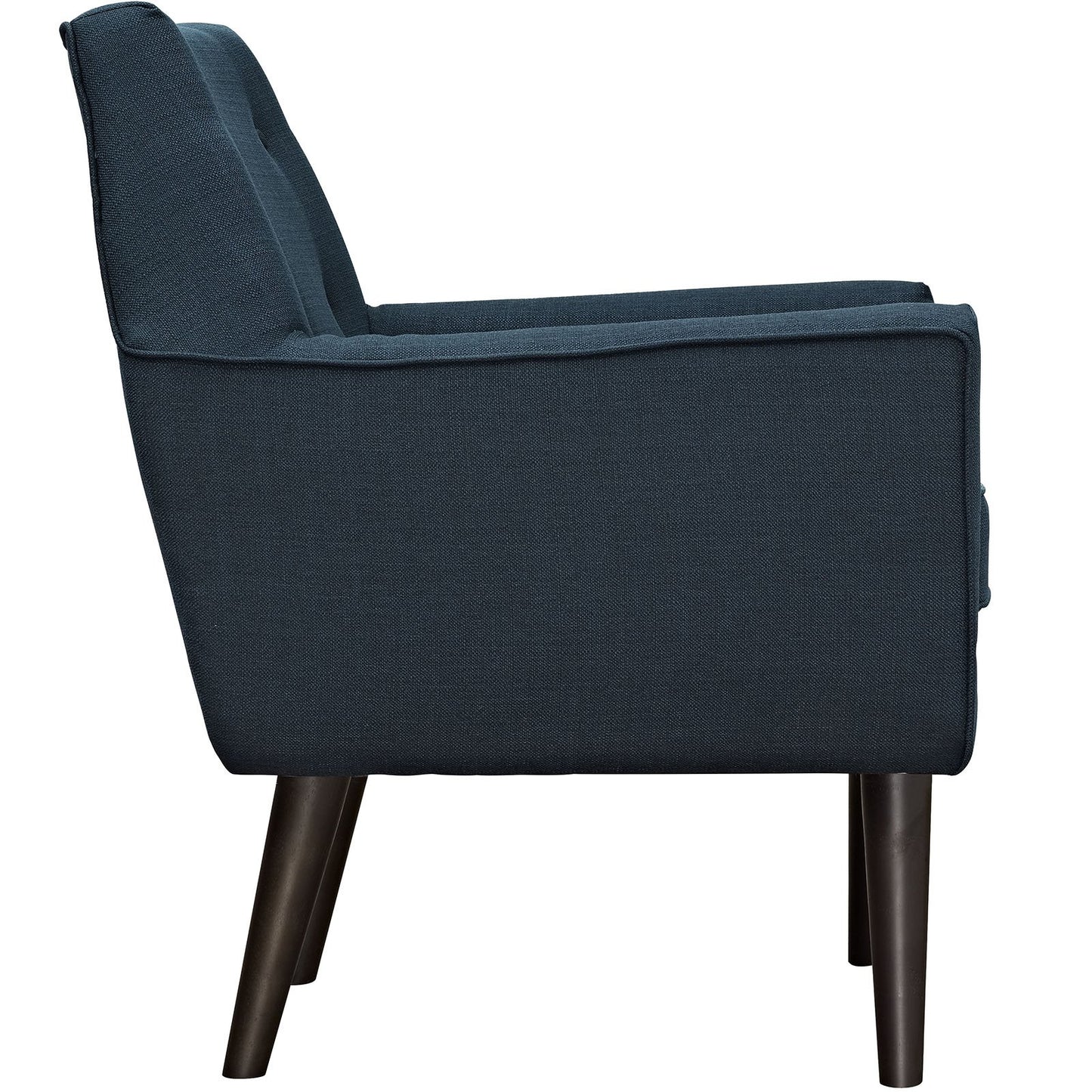 home office desk chairs | CasaFoyer Posit Armchair | Mid-Century Modern Design | Espresso Stained Legs | Polyester Upholstery | Finely Stitched Buttons | Azure | casafoyer.myshopify.com
