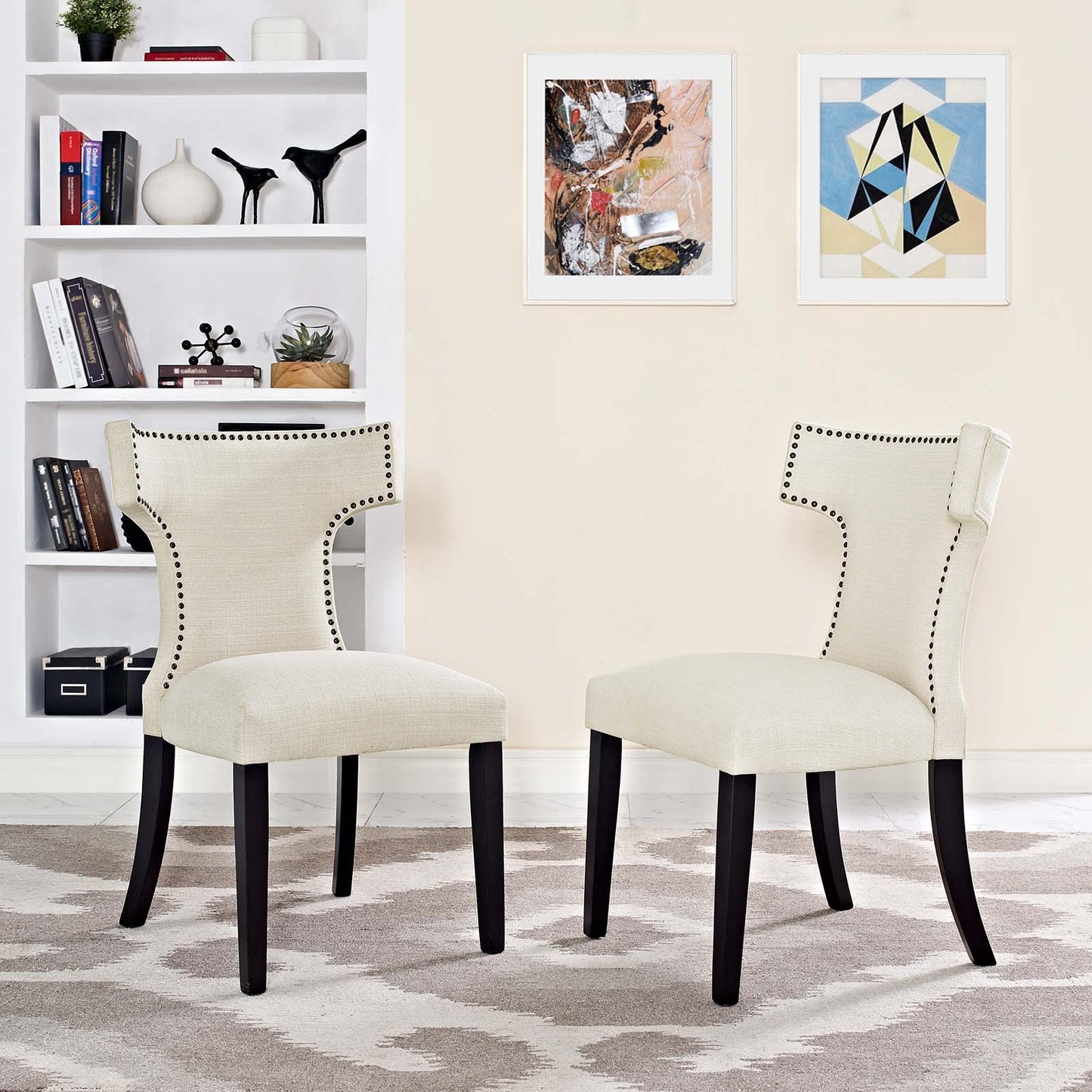 home office desk chairs | CasaFoyer Curve Dining Side Chair Set of 2 | Chic Design | Nailhead Trim | Comfortable Padding | Tapered Wood Legs | Beige Fabric | casafoyer.myshopify.com