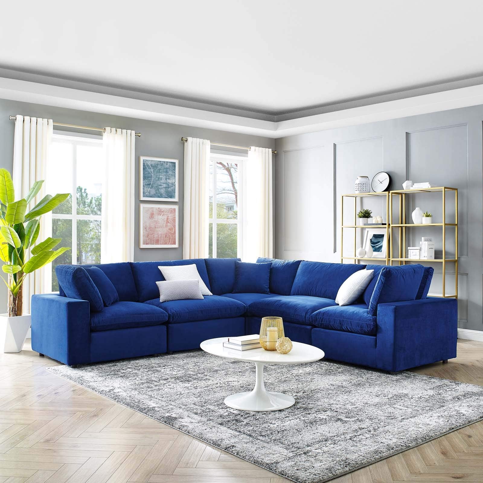 kitchen and dining room sets | CasaFoyer Commix Sectional Sofa | Luxurious & Inviting | Stain-Resistant Velvet | Solid Wood Construction | Ultimate Comfort | 5-Piece Set | Navy | casafoyer.myshopify.com
