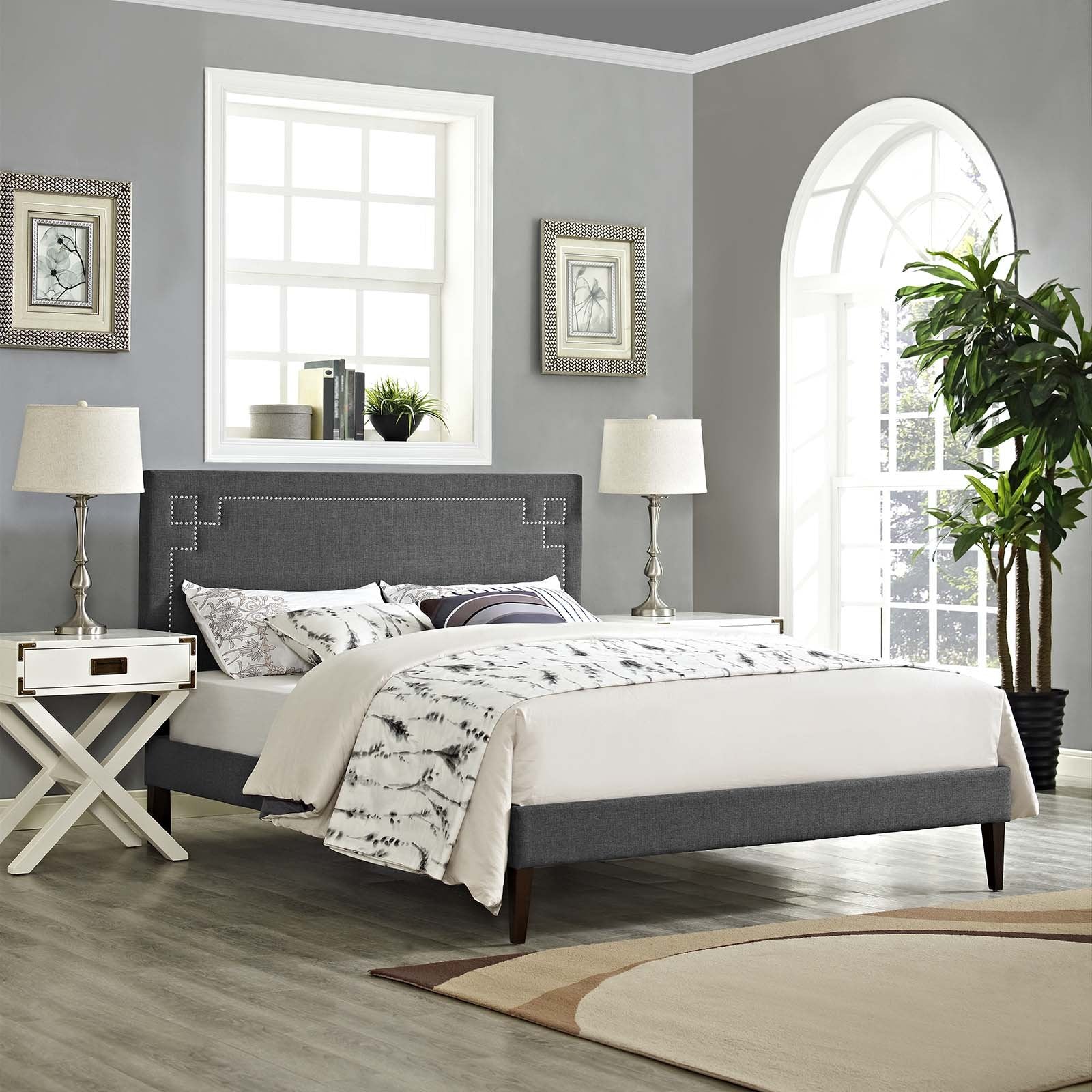 Bed | CasaFoyer Ruthie Platform Bed | Solid Wood Frame | Polyester Upholstery | Tapered Legs | Mid-Century Modern & Contemporary | Mattress not included | casafoyer.myshopify.com