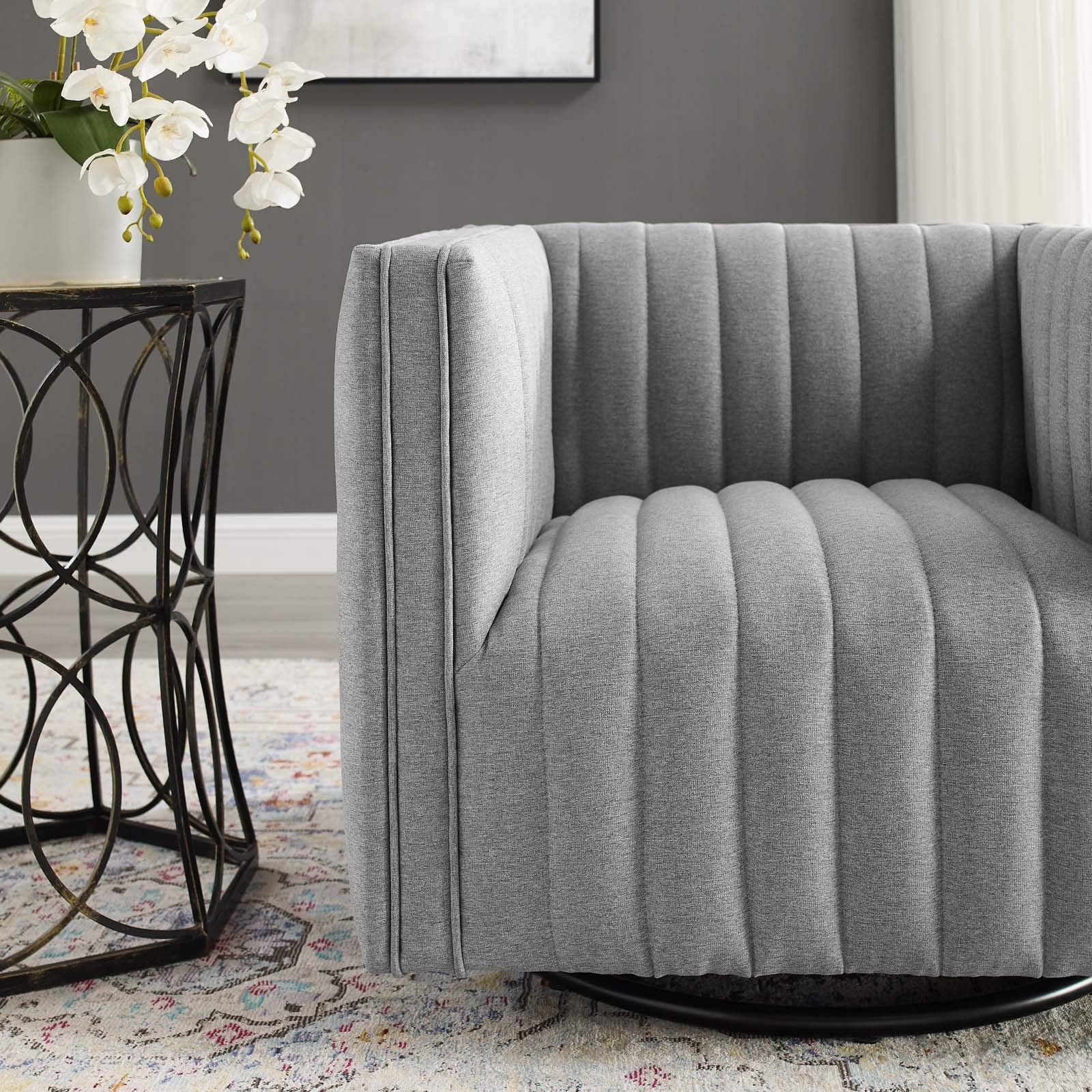 home office desk chairs | CasaFoyer Conjure Channel Tufted Fabric Upholstered Swivel Armchair | Luxurious Comfort | Stylish Design | Glam Deco Style | Premium Seating | Rotating Base | Sturdy & Durable | Fully Assembled | casafoyer.myshopify.com
