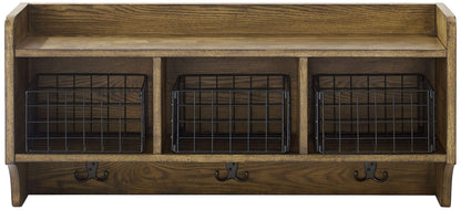 Shelf | Fremont Entryway Shelf | 3 Hooks | 3 Baskets | Easy Mounting | Coffee | Stylish & Versatile Storage Solution | casafoyer.myshopify.com