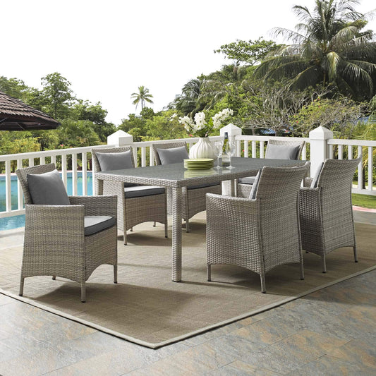 kitchen and dining room sets | CasaFoyer Conduit 7 Piece Outdoor Patio Dining Set | Transitional Style | Contemporary Design | Aluminum Frame | UV-Resistant Wicker Rattan | Foam Padded Cushions | Waterproof Covers | Tempered Glass Tabletop | casafoyer.myshopify.com