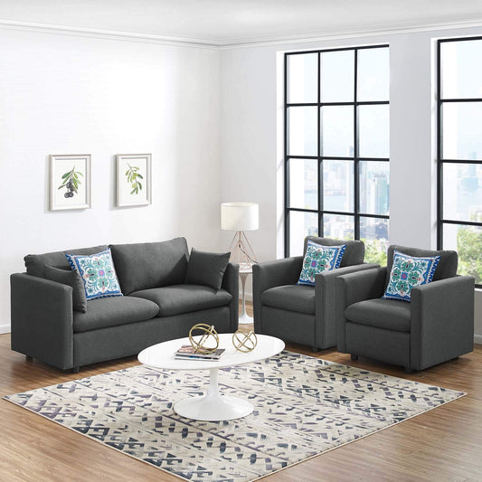 kitchen and dining room sets | CasaFoyer Activate Upholstered Fabric Sofa | 2 Armchair Set - Cozy & Stylish - Soft Polyester - Modern Design - Rounded Cushion Corners - Accent Pillows - Subtle Wood Legs - Easy to Unpack - Weight Capacity: Sofa 1102 lbs, Armchair 441 lbs - Gray | casafoyer.myshopify.com