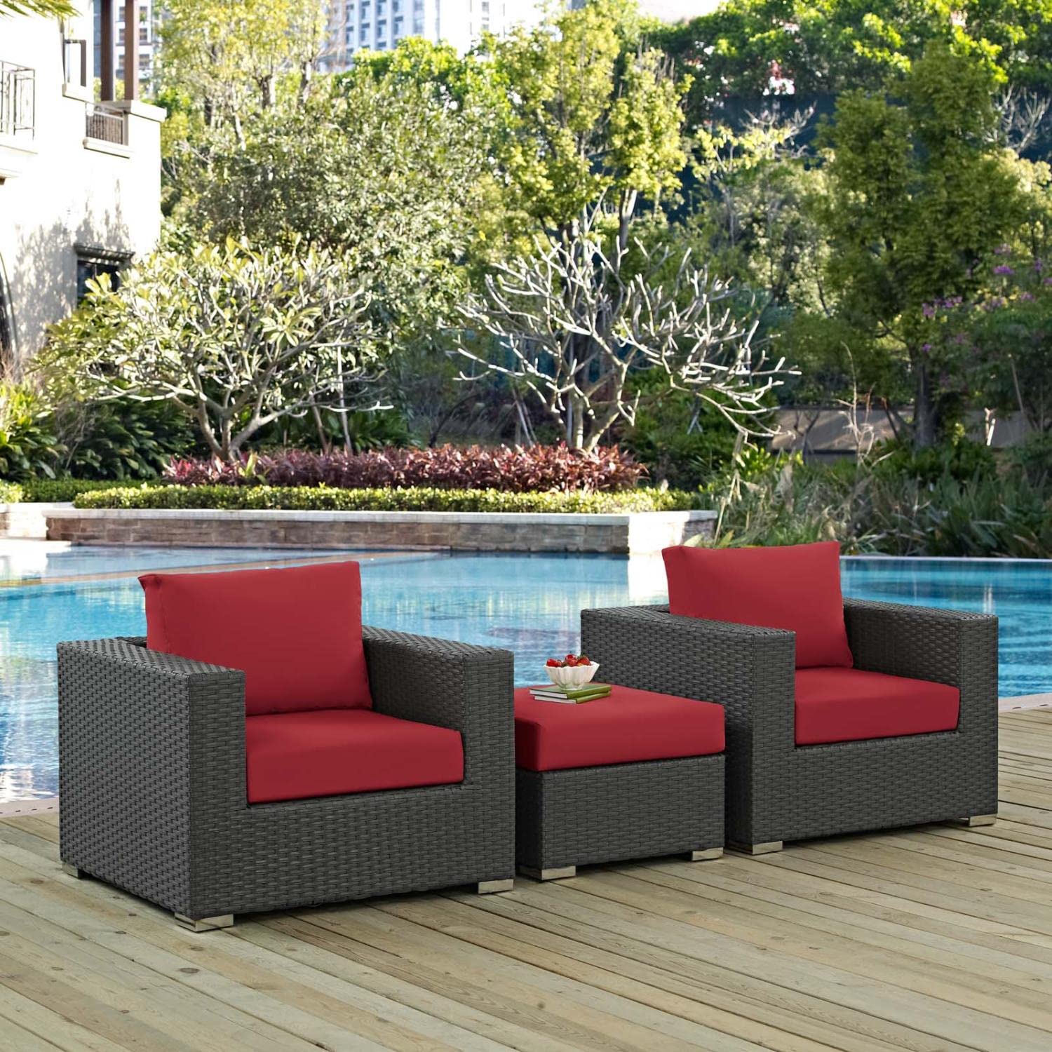 Patio Furniture Sets | Sojourn Outdoor Patio Furniture Set | Ottoman & Armchairs | Sunbrella Fabric | UV Protection | Powder-Coated Aluminum Frame | casafoyer.myshopify.com